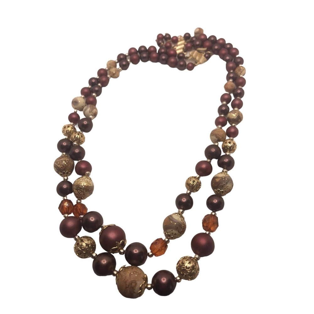 Vintage Brown &‎ Purple Beaded Japan Necklace